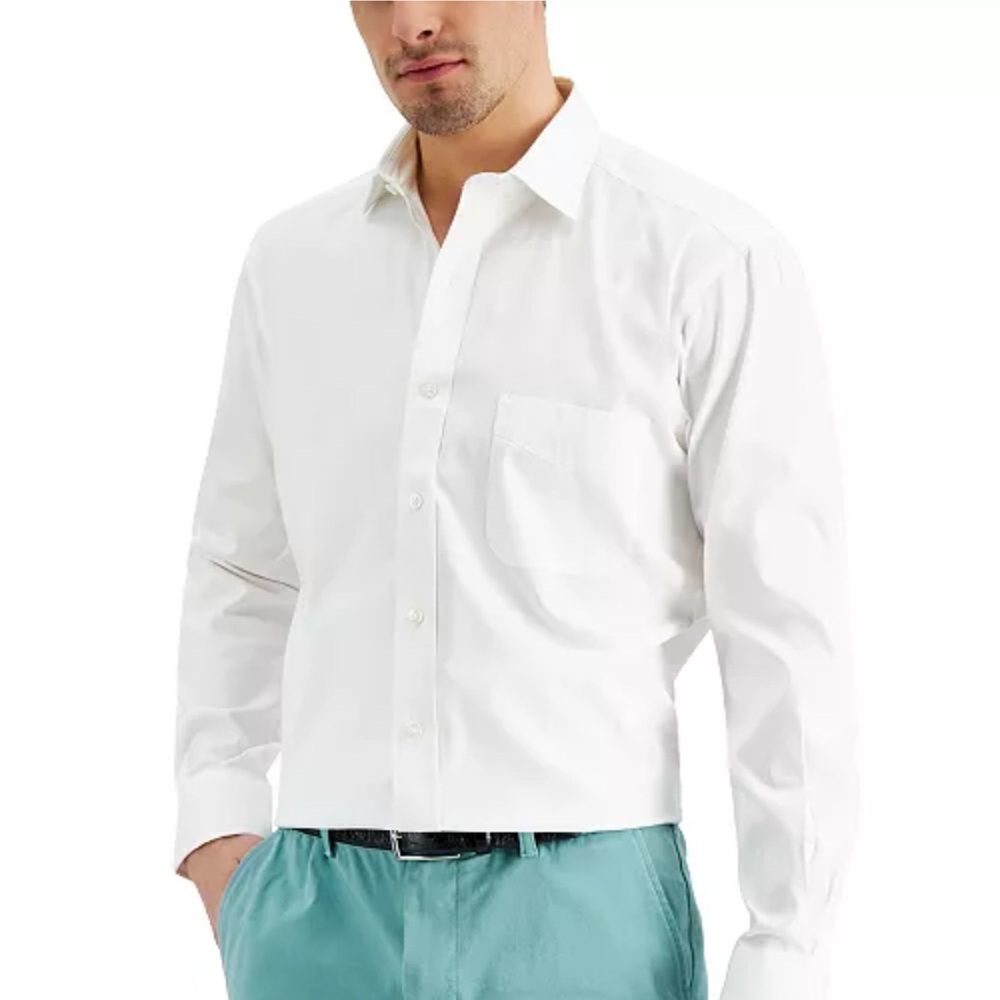 CLUB ROOM PERFORMANCE DRESS SHIRT MENS XL 17.5 NECK WHITE LONG-SLEEVE 100% COTT